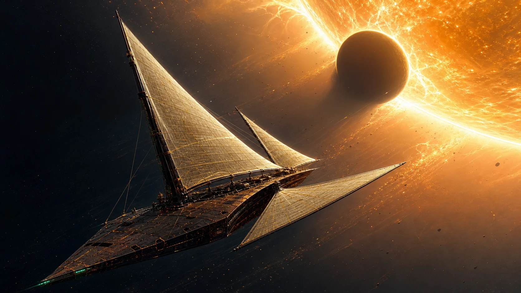 Le Carrack à voile solaire frôle une étoile géante pendant une éclipse