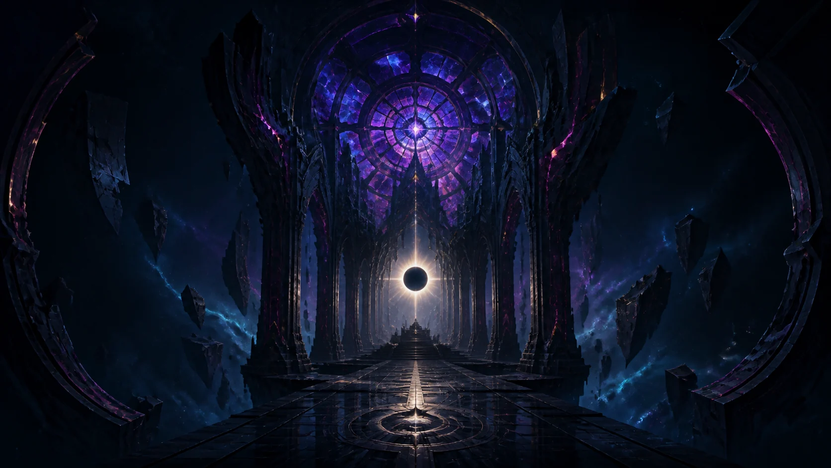 Une cathédrale cosmique violette suspendue autour d’une éclipse